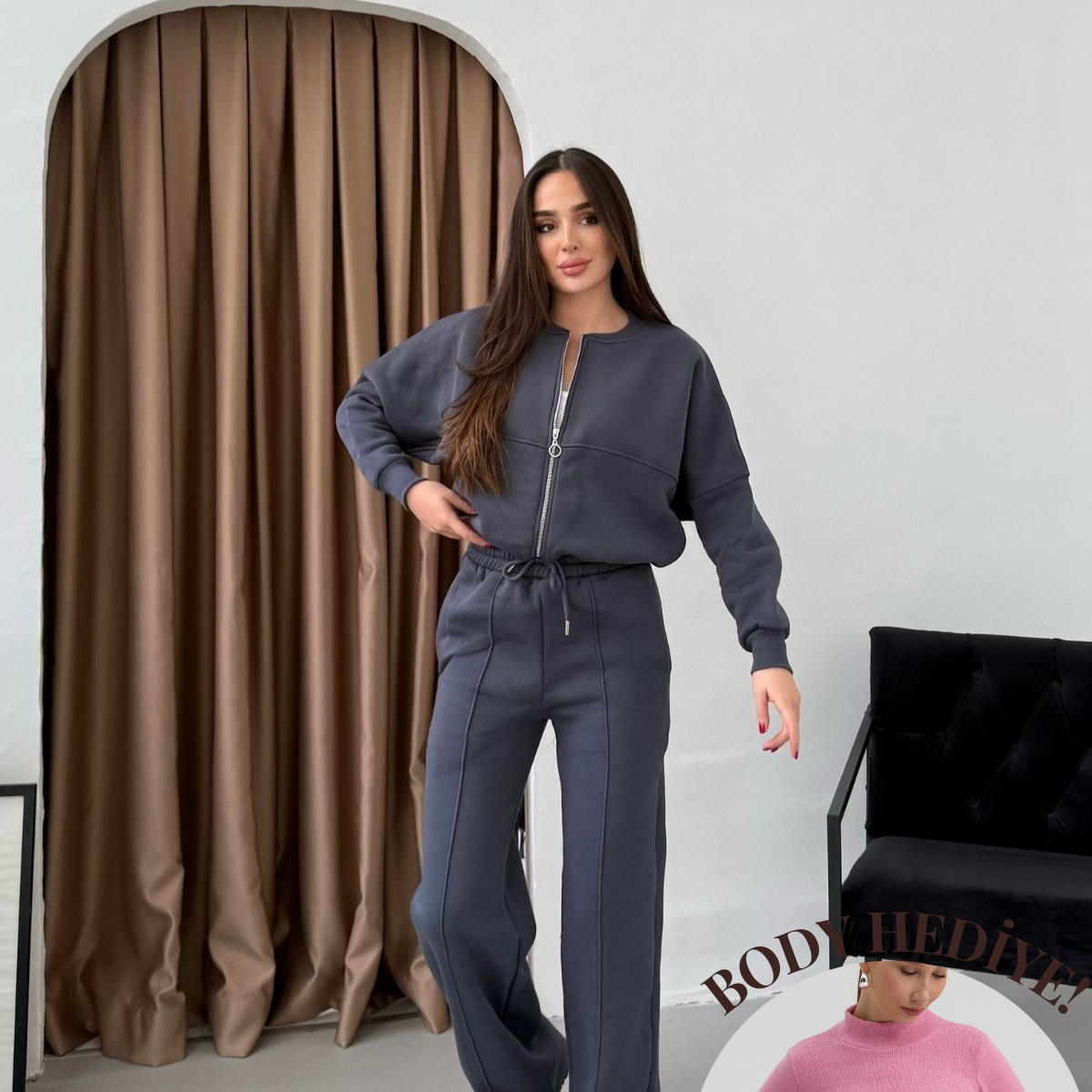 Kadın Şardonlu Üç Iplik Kışlık Eşofman Takımı