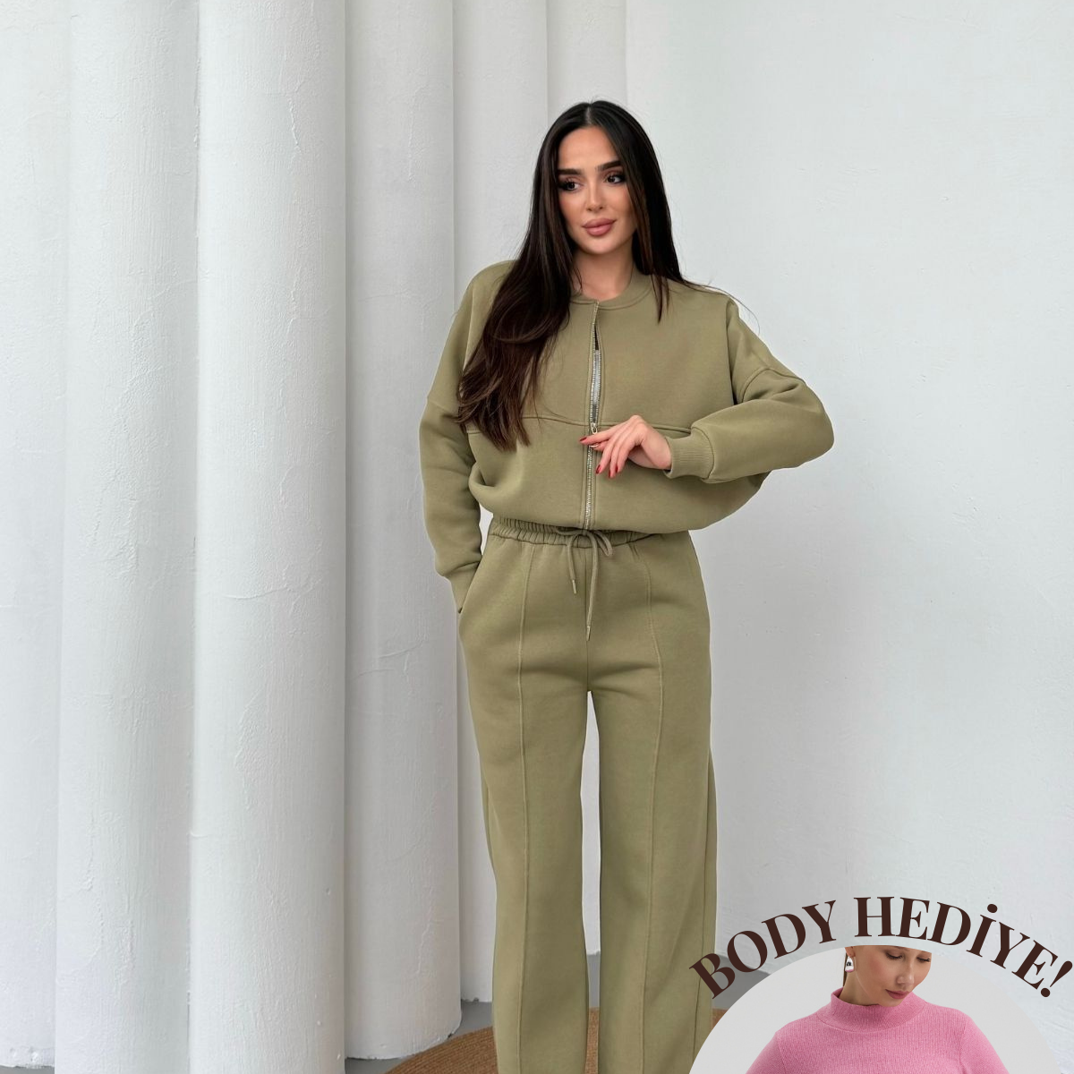 Kadın Şardonlu Üç Iplik Kışlık Eşofman Takımı