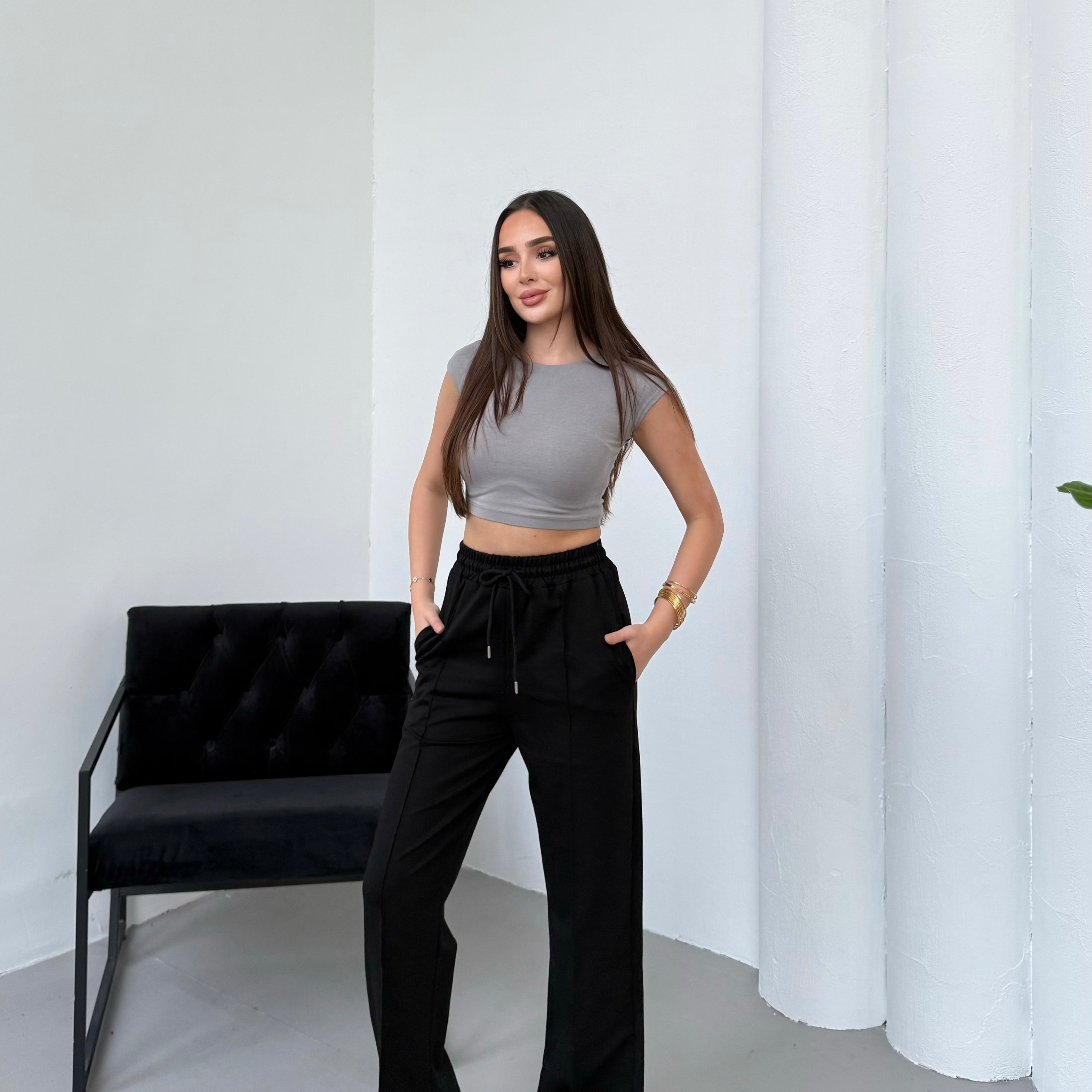 Kadın Çımalı Bol Paça Cepli Eşofman Altı