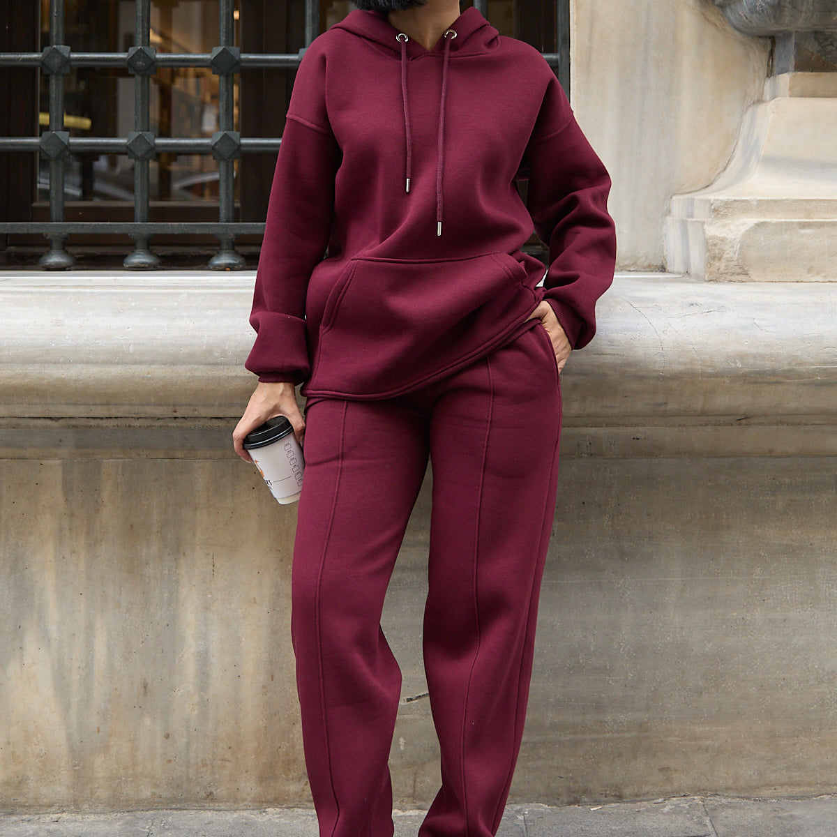 Kadın Oversize Kapüşonlu Lacivert Eşofman Takımı Kışlık Içi Pamuklu