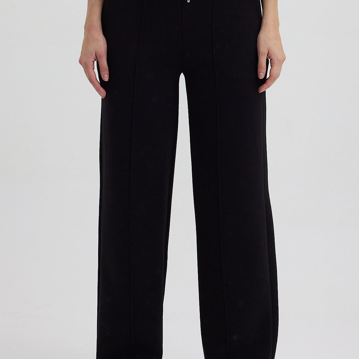 Kadın Yüksek Bel Nervürlü Kışlık Polarlı Paça Dikişli Bol Paça Eşofman Altı Siyah